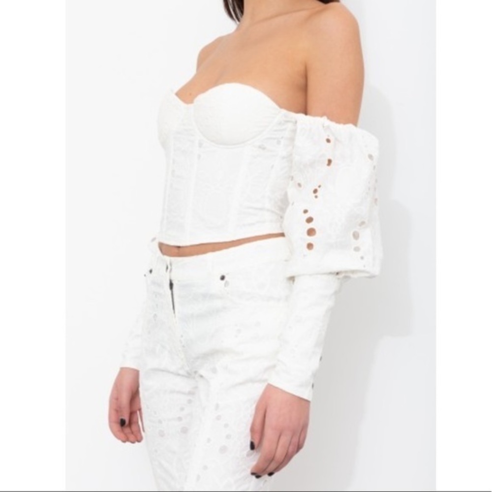 NWT Daily Paper Kavea Corset Open Shoulder Long Sleeve Blouse Size Large White